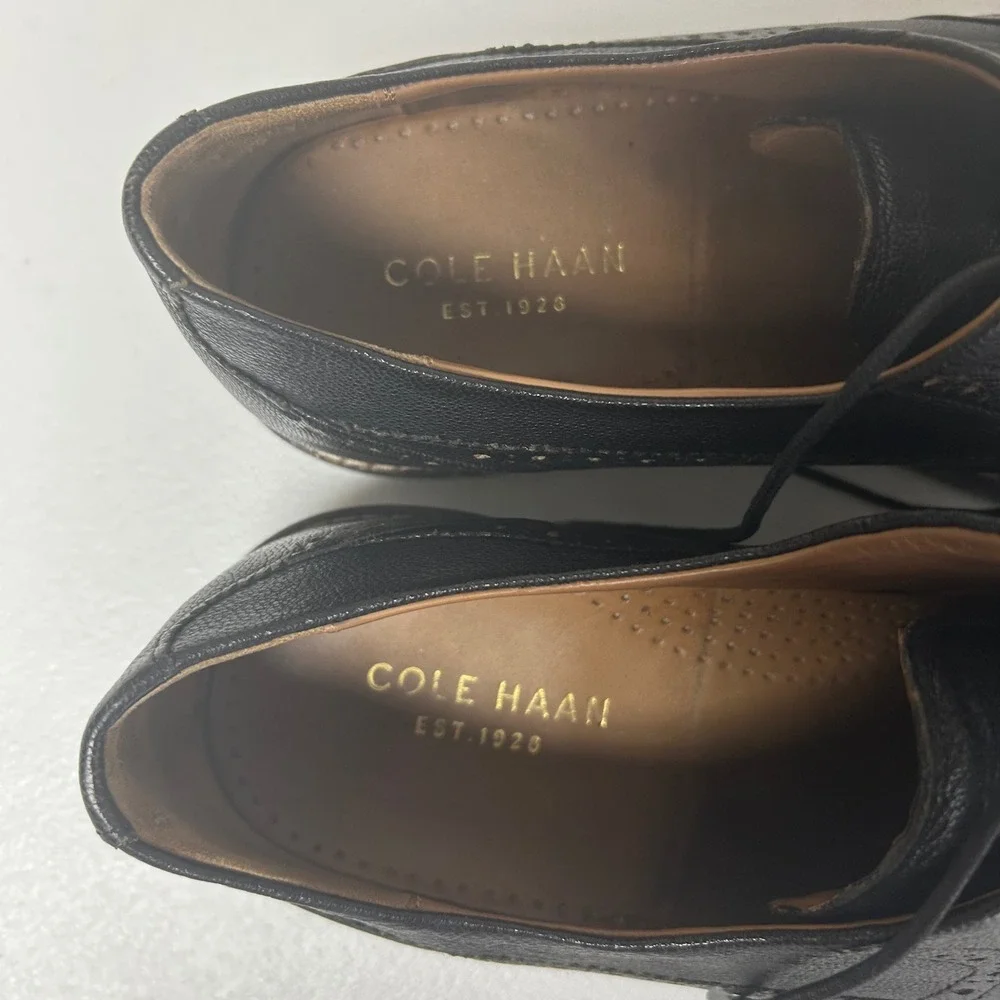 Cole Haan Wingtip Oxford Mens 11M Black Pebbled Leather Brogue C24112